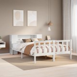 vidaXL Pat cu bibliotecă fără saltea, alb, 135x190 cm, lemn masiv pin 3321652