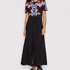 Rochie maxi cu maneca scurta si imprimeu, negru, dama, Desigual