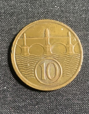Moneda Cehoslovacia 10 haleri 1923 foto