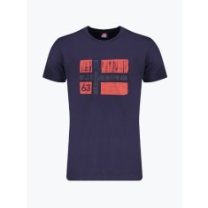 Tricou barbati cu decolteu la baza gatului si imprimeu cu logo, Bleumarin, M