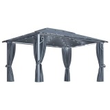 Cumpara ieftin Pavilion cu perdele &amp; siruri lumini LED antracit 4x3m aluminiu