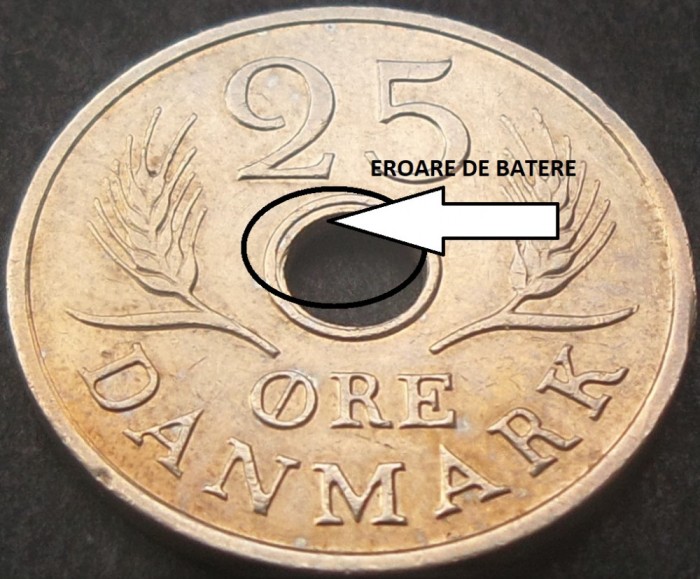 Moneda 25 ORE - DANEMARCA, anul 1971 * cod 1468 = EROARE BATERE