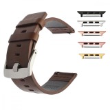 Curea piele naturala, compatibila Apple Watch 9|8|7|6|5|4|3|2|1 Series, 41mm|40mm|38mm, Maro/Argintiu