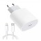 Set Incarcator 20W USB-C A2347 Fast Charging si Cablu de la USB-C Lightning OEM