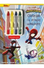 Coloram cu echipa uimitoare. Carte de colorat cu 4 creioane cerate