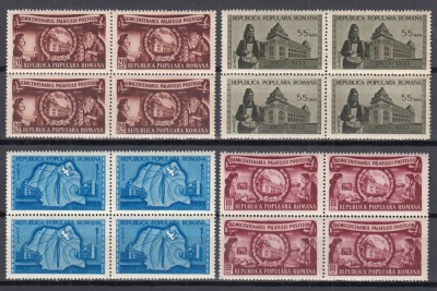 ROMANIA 1953 LP 351 SEMICENTENARUL PALATULUI POSTELOR SERIA IN BLOC DE 4 TIMBRE STARE MNH foto