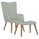 VidaXL Scaun de relaxare cu taburet, gri deschis, catifea