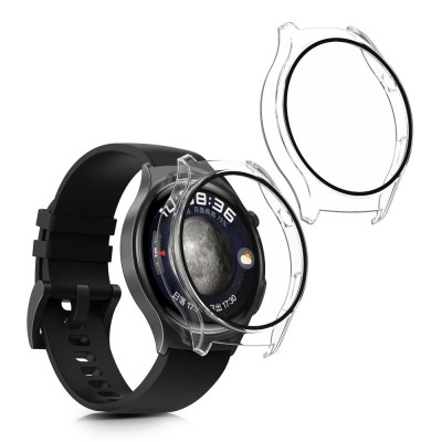 Set 2 Huse Kwmobile cu sticla securizata pentru Huawei Watch 4, Transparent, Plastic, 61909.02 foto