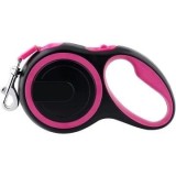 Lesa retractabila pentru caini, 3 metri, sistem de blocare, Negru / Roz