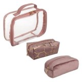 Set 3 Portfarduri Transparente cu Maner, Roz Nude cu Accente Aurii, CMCLASS