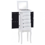 Dulap bijuterii Gossi alb, MDF si lemn pin, 34x26x94 cm, independent, organizator cercei, coliere, bratari