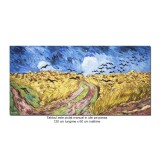 Tablou celebru pictat manual, Lan de grau cu corbi, 120x60cm ulei pe panza, reproducere Vincent van Gogh