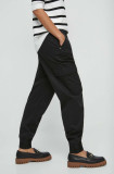 Medicine pantaloni femei, culoarea negru, medium waist