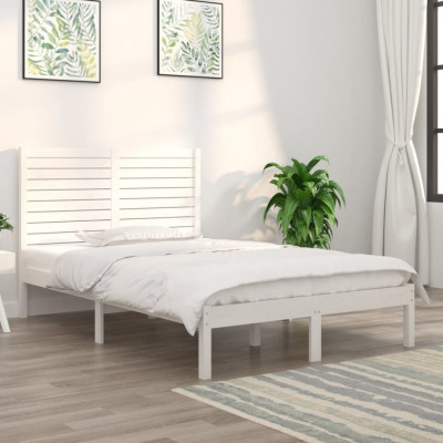 vidaXL Cadru de pat dublu, alb, 135x190 cm, lemn masiv foto