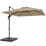 Outsunny Parasol cu braț lateral pătrat parasol de grădină exterior bază și plăci de umplere st&acirc;lp aluminiu protecție UV50+2,4x2,4m kaki | Aosom Roman