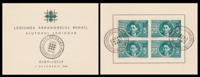 1940 Romania - Carnet Ajutorul Legionar, varietate bloc de 4 Codreanu Posta Aeriana foto