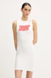 Tommy Jeans rochie culoarea alb, mini, mulată, DW0DW21351
