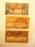 3 Timbre Control Rusia 1918 , val. 1, 25 si 100 r stampilate, Stampilat