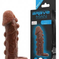 Prelungitor Penis Brave Man Extra Stimulator, Maro Inchis, 14 cm