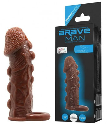 Prelungitor Penis Brave Man Extra Stimulator, Maro Inchis, 14 cm foto