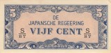 Bancnota Indiile Olandeze 5 Centi (1942) - P121c UNC ( ocupatia japoneza - vezi descriere )