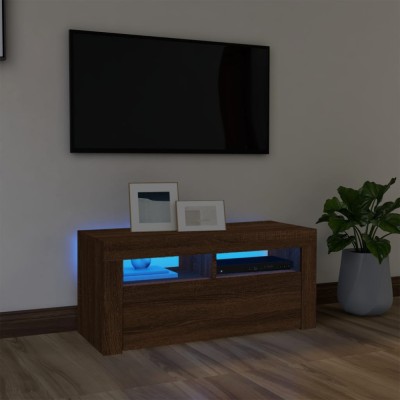 vidaXL Comodă TV cu lumini LED, stejar maro, 90x35x40 cm foto