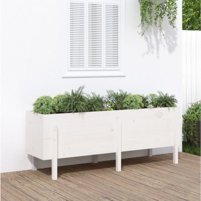 Strat &amp;icirc;nălțat de grădină, alb, 160x50x57 cm, lemn masiv de pin foto