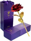 Cumpara ieftin Trandafir suflat cu aur de 24K - Rosu + Suport Love si punga de cadou inclusa, Dactylion