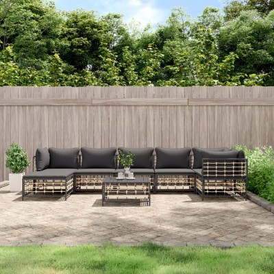 vidaXL Set mobilier de grădină cu perne, 8 piese, antracit, poliratan 3186777 foto