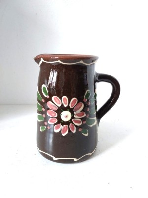 Ulcica ceramica / cana mare cu cioc si toarta, traditionala, taraneasca, rustic, 15cm inaltime foto