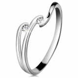 Inel cu diamant din aur alb 14K - două diamante transparente, brațe lucioase - Marime inel: 49