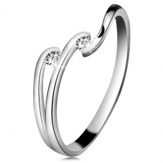 Inel cu diamant din aur alb 14K - două diamante transparente, brațe lucioase - Marime inel: 60