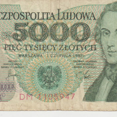 M1 - Bancnota foarte veche - Polonia - 5000 zloti - 1982