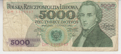 M1 - Bancnota foarte veche - Polonia - 5000 zloti - 1982 foto