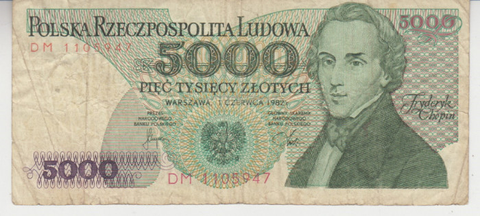 M1 - Bancnota foarte veche - Polonia - 5000 zloti - 1982
