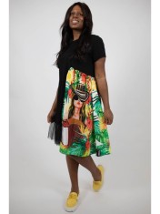 ROCHIE MIDI ASIMETRICA CU MANECA SCURTA SI TUL ELECTRIC CATHALEE TALIE UNICA Multicolora