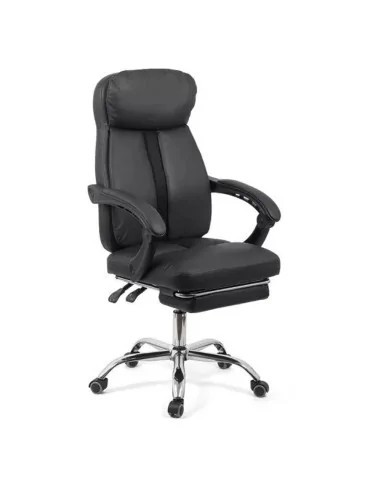 Scaun directorial OFF 321, spatar ergonomic, piele ecologica, suport picioare retractabil, baza cromata, 110 kg, negru