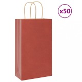 vidaXL Pungi de h&acirc;rtie 50 buc cu m&acirc;nere roșii 21x11x36 cm