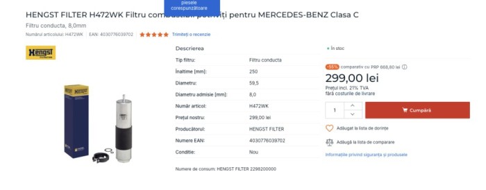 Filtru Combustibil Hengst H472WK