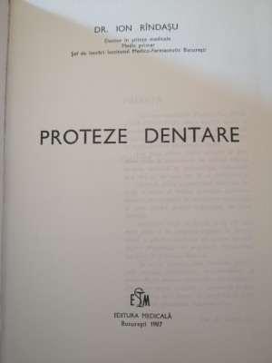 PROTEZE DENTARE * Volumul I -- Ion Rindasu -- 1987, 354 p. cu imagini in text foto