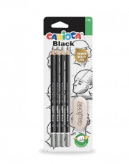 Set 4 Creioane Grafit Carioca Black HB plus Radiera foto