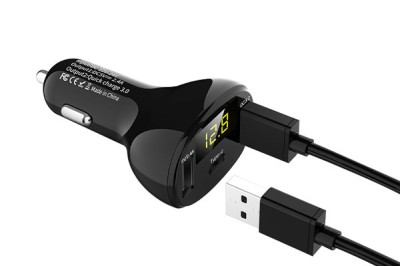 Incarcator auto cu 1XUSB QC3.0 + 1XUSB 2.4A + 1XUSB TYPE-C cu afisaj tensiune / foto