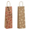 Pungi Cadou Crăciun Sticle Vin, Kraft, 12x9x39cm, Set 2 Bucăți, Roșu/Auriu, Cu Model