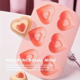 Forma de silicon pentru prajituri,design inima,6 compartimente,roz