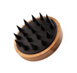 Perie pentru masajul scalpului Bambua, silicon/bambus, negru/natur, 8,5 x 8,5 x 5,5 cm