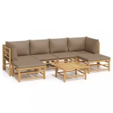 Cumpara ieftin Set mobilier de gradina cu perne gri taupe, 7 piese, bambus
