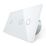 Livolo Intrerupator Touch Simplu+Dublu cu Indicator Luminos, Alb, Sticla, Montaj Incastrat