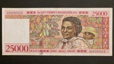 25000 Franci 1998 Madagascar VF foto
