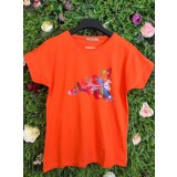 Tricou Orange din Bumbac cu Fluturi Multicolori