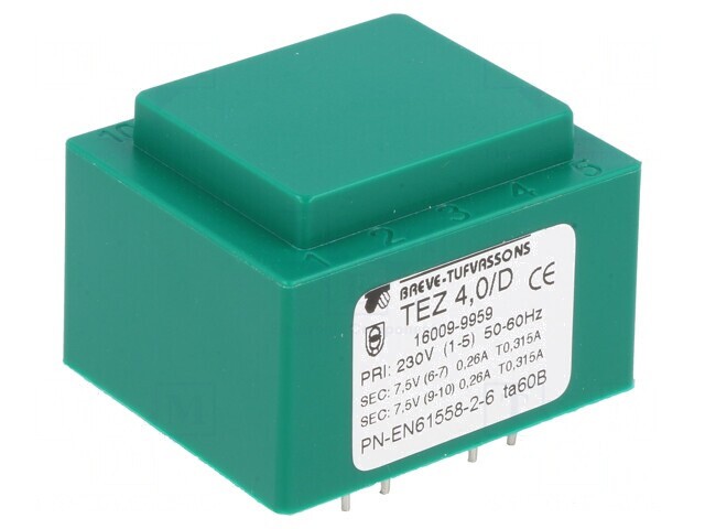 Transformator &icirc;ncapsulat 4VA 230V 7,5V PCB